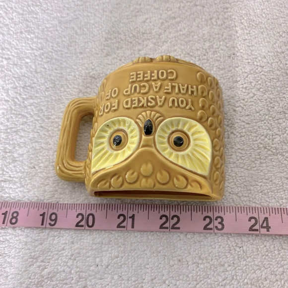 Vintage You Asked For Half A Cup Of Coffee Yellow Ochre Ceramic Owl Half Mug - Picture 13 of 13
